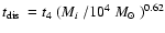 $\mbox{$t_{\rm dis}$ }=
\mbox{$t_4$ }(\mbox{$M_i$ }/10^4~\mbox{$M_{\odot}$ })^{0.62}$