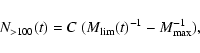 \begin{displaymath}%
N_{>100}(t) = C ~ ( M_{\rm lim}(t)^{-1} - M_{\rm max}^{-1}),
\end{displaymath}