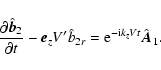 \begin{displaymath}\frac{\partial \hat{\vec{b}}_{2}}{\partial t} - \vec{e}_{z} V'
\hat{b}_{2r} = {\rm e}^{-{\rm i} k_{z} V t} \hat{\vec{A}}_{1}.
\end{displaymath}