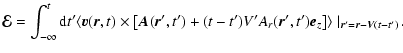 $\displaystyle \vec{\cal E} = \int_{-\infty}^{t} {\rm d}t' \langle \vec{v}(\vec{...
..., t') \vec{e}_{z}
\right] \rangle \mid_{\vec{r}' = \vec{r} - \vec{V} (t-t')}\!.$