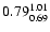 $ \rm0.79_{ 0.69}^{ 1.01}$