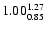 $ \rm 1.00_{ 0.85}^{ 1.27}$