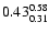 $ \rm0.43_{ 0.31}^{ 0.58}$