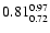 $ \rm0.81_{ 0.72}^{ 0.97}$