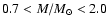 $0.7 < M/M_\odot <
2.0$