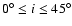 $0^\circ \leq i \leq 45^\circ $