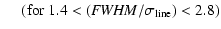 $\displaystyle \ \ \ \ \ (\rm for\ 1.4 < {\it (FWHM}/\sigma_{\rm line}) < 2.8)$