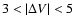 $3 < \vert\Delta V\vert < 5$