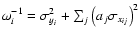 $\omega^{-1}_{i} = \sigma^2_{y_i} + \sum_{j} \left(a_{j} \sigma_{x_{ij}}\right)^2$