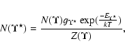 \begin{displaymath}%
N(\Upsilon^\star) = \frac{N(\Upsilon)g_{\Upsilon^\star}\exp(\frac{-E_{\Upsilon^\star}}{kT})}{Z(\Upsilon)},
\end{displaymath}