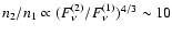$ n_2/n_1 \propto (F_{\nu}^{(2)}/F_{\nu}^{(1)})^{4/3}\sim 10$