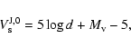 \begin{displaymath}
{V}^{\rm J,0}_{\rm s} = 5 \log {d} + {M}_{\rm v} - 5 ,
\end{displaymath}
