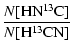 $\displaystyle \frac{N[\ensuremath{{\rm HN^{13}C}} ]}{N[\ensuremath{{\rm H^{13}CN}} ]}$