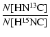 $\displaystyle \frac{N[\ensuremath{{\rm HN^{13}C}} ]}{N[\ensuremath{{\rm H^{15}NC}} ]}$