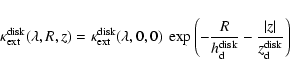 \begin{displaymath}\kappa^{\rm disk}_{\rm ext}(\lambda,R,z) = {\kappa^{\rm disk}...
...}_{\rm d}}-
\frac{\vert z\vert}{z^{\rm disk}_{\rm d}} \right)
\end{displaymath}