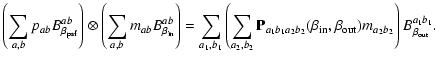 $\displaystyle \left(\sum_{a,b} p_{ab}B^{ab}_{\beta_{\rm psf}}\right)
\otimes
\l...
...beta_{\rm in},\beta_{\rm out})m_{a_2b_2}
\right)
B^{a_1b_1}_{\beta_{\rm out}} .$