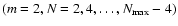 $(m=2,N=2,4,\ldots,
N_{\rm max}-4)$