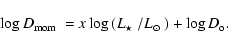 \begin{displaymath}\log \mbox{$D_{\rm mom}$ }= x \log \left(\mbox{$L_{\star}$ }/\mbox{$L_{\odot}$ }\right) + \log D_{\rm o}.
\end{displaymath}
