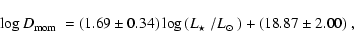 \begin{displaymath}\log \mbox{$D_{\rm mom}$ }= (1.69 \pm 0.34) \log \left(\mbox{$L_{\star}$ }/\mbox{$L_{\odot}$ }\right)
+ (18.87 \pm 2.00)~,
\end{displaymath}