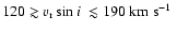 $120 \gtrsim \mbox{$v_{\rm r}\sin i$ }\lesssim 190~\mbox{km~s$^{-1}$ }$