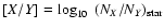 $[X/Y]=\log_{10}~(N_X/N_Y)_{\rm star}$