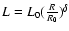 $L = L_{0} (\frac{R}{R_0})^{\delta}$