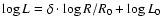$\log L = \delta \cdot
\log R/R_0 + \log L_{0}$