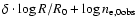 $\delta \cdot
\log R/R_0 + \log n_{{\rm e}, 0 \rm obs}$