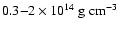 $0.3{-}2\times 10^{14}~\ensuremath{{\rm g}~{\rm cm}^{-3}} $