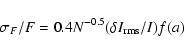 \begin{displaymath}\sigma_F/F = 0.4 N^{-0.5} (\delta I_{\rm rms}/I) f(a)
\end{displaymath}