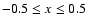 $-0.5 \leq x \leq 0.5$