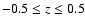 $-0.5
\leq z \leq 0.5$