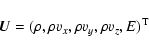 \begin{displaymath}\vec{U}=(\rho,\rho v_x,\rho v_y,\rho v_z, E)^{\rm T}
\end{displaymath}