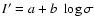 $I'=a+b\;\log \sigma$
