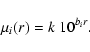 \begin{displaymath}%
\mu_{i}(r)=k\; 10^{b_{i}r}.
\end{displaymath}