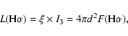 \begin{displaymath}L({\rm H}\alpha) = \xi \times I_3 = 4\pi d^{2} F({\rm H}\alpha),
\end{displaymath}
