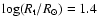 $\log (R_{\rm t}/R_\odot) = 1.4$