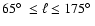 $65\hbox{$^\circ$ }\le \ell \le 175\hbox{$^\circ$ }$