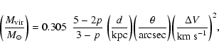 \begin{displaymath}\bigg(\frac{{M_{\rm vir}}}{M_\odot} \bigg) = 0.305 ~~ \frac{5...
...rcsec}}\bigg)
\bigg(\frac{\Delta V}{{\rm km~s}^{-1}}\bigg)^2,
\end{displaymath}