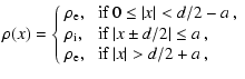 $\displaystyle %
\rho(x)=\left\{
\begin{array}{lll}
\rho_{\rm e}, & \;{\textrm{i...
...\
\rho_{\rm e}, & \;{\textrm{if $\vert x\vert>d/2+a$ },}\\
\end{array}\right.$