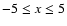 $-5\leq x\leq 5$