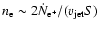 $n_{\rm e} \sim 2 {\dot N}_{{\rm e}^+}/(v_{{\rm jet}} S)$