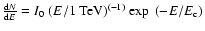 $\frac{{\rm d}N}{{\rm d}E} = {I}_{0}\ ({E}/1~{\rm TeV})^{(-\Gamma)}
\exp~(-{E}/{E}_{\rm c})$
