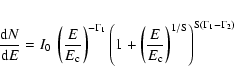 \begin{eqnarray*}\frac{{\rm d}N}{{\rm d}E} = {I}_{0}\ \left(\frac{{E}}{{E}_{\rm ...
...m c}}\right)^{1/{\rm S}}\right)^{{\rm S}(\Gamma_{1}-\Gamma_{2})}
\end{eqnarray*}