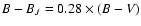 $B-B_{J}=0.28\times(B-V)$