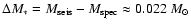 $\Delta M_*= M_{\rm seis} - M_{\rm spec} \approx 0.022~M_{\odot}$