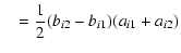 $\displaystyle \quad = \frac{1}{2}(b_{i2}-b_{i1}) (a_{i1}+a_{i2})$