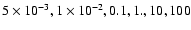 $5\times 10^{-3}, 1\times 10^{-2}, 0.1, 1., 10, 100$