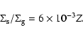 \begin{displaymath}%
\Sigma_{\rm s}/\Sigma_{\rm g}=6\times 10^{-3} Z.
\end{displaymath}