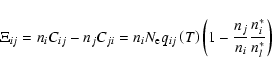 \begin{displaymath}\Xi_{ij} = n_i C_{ij} - n_j C_{ji} = n_i N_{\rm e} q_{ij}\left(T\right) \left(1-\frac{n_j}{n_i} \frac{n_i^*}{n_l^*}\right)
\end{displaymath}
